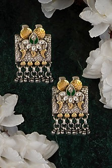 Two-Tone Finish Peacock Textured Earrings In 92.5 Sterling Silver