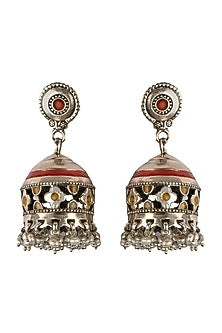 White Finish Pearl Jhumka Earrings In Sterling Silver