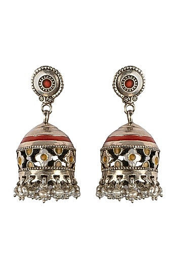 White Finish Pearl Jhumka Earrings In Sterling Silver