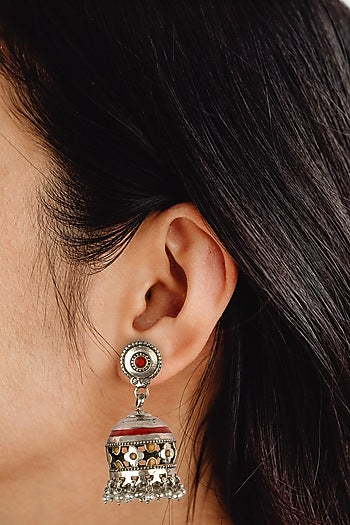 White Finish Pearl Jhumka Earrings In Sterling Silver