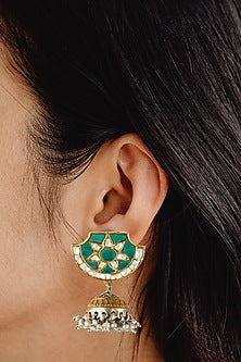 Two-Tone Finish Turquoise Stone Jhumka Earrings In Sterling Silver