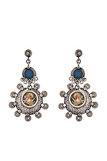 Black Rhodium Finish Synthetic Stone Dangler Earrings In Sterling Silver