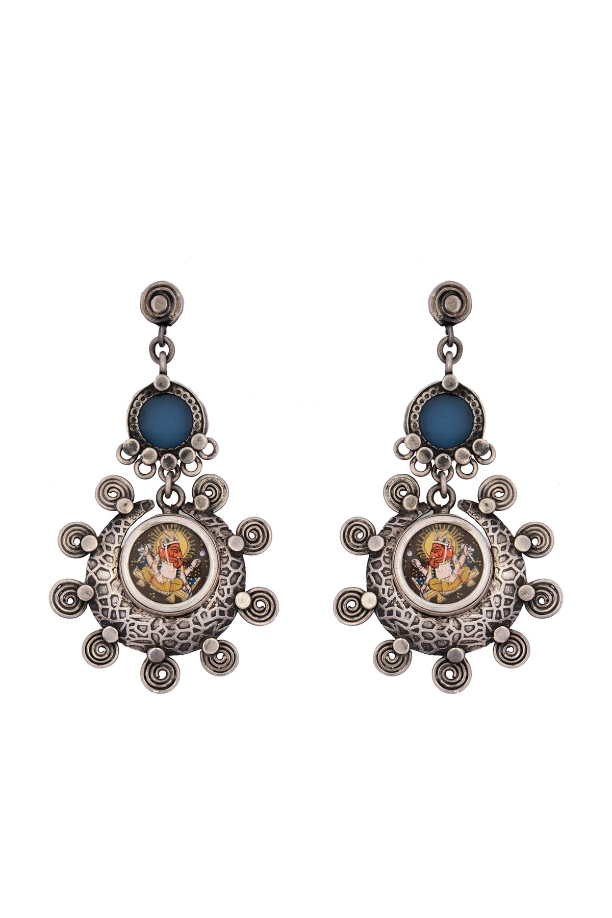 Black Rhodium Finish Synthetic Stone Dangler Earrings In Sterling Silver