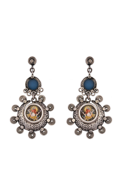 Black Rhodium Finish Synthetic Stone Dangler Earrings In Sterling Silver