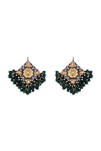 Gold Finish Kundan Polki Dangler Earrings In Sterling Silver