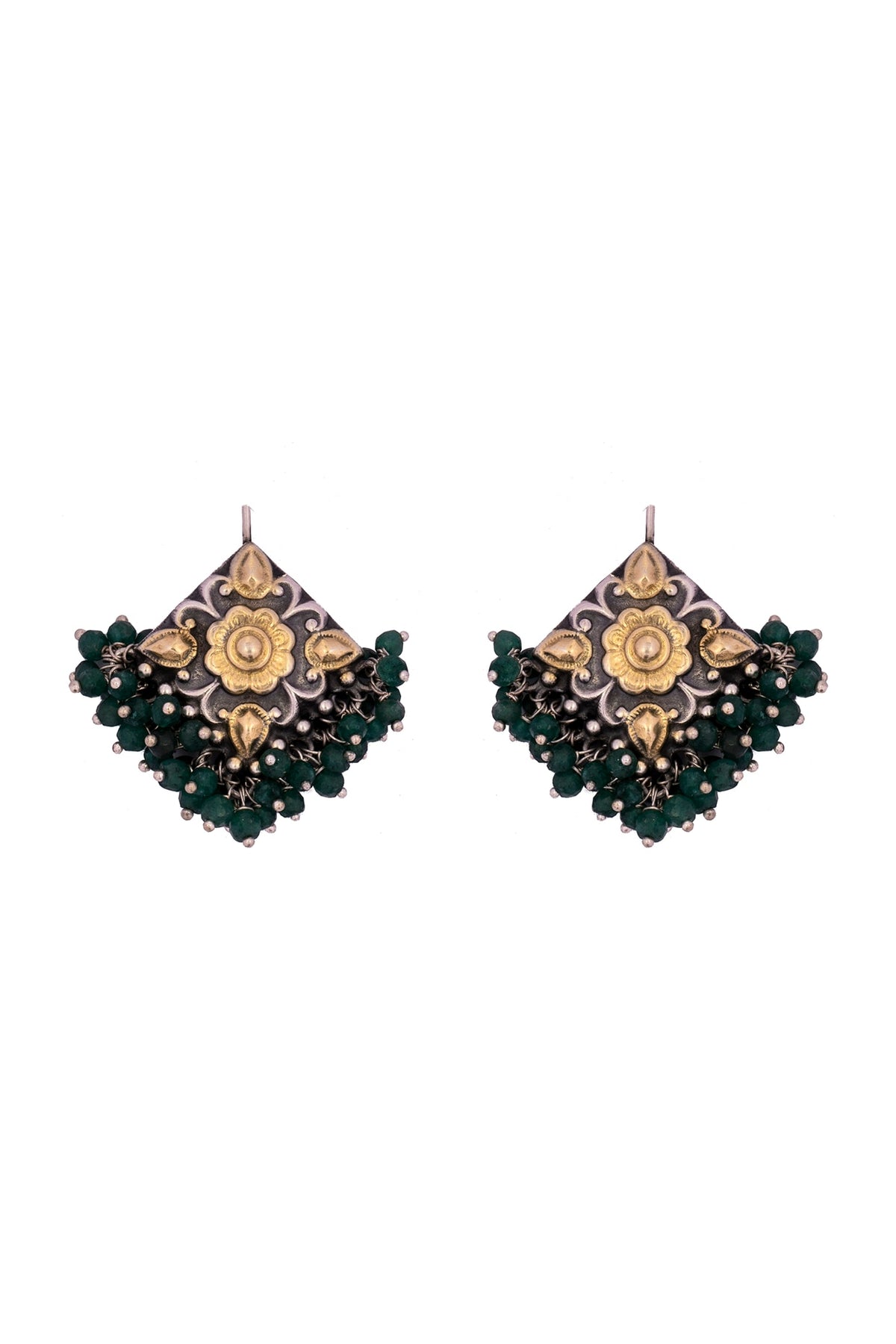 Gold Finish Kundan Polki Dangler Earrings In Sterling Silver