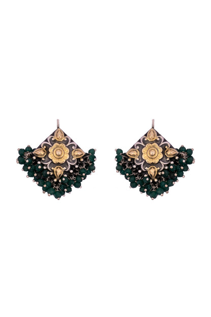 Gold Finish Kundan Polki Dangler Earrings In Sterling Silver
