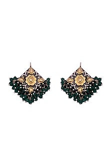 Gold Finish Kundan Polki Dangler Earrings In Sterling Silver