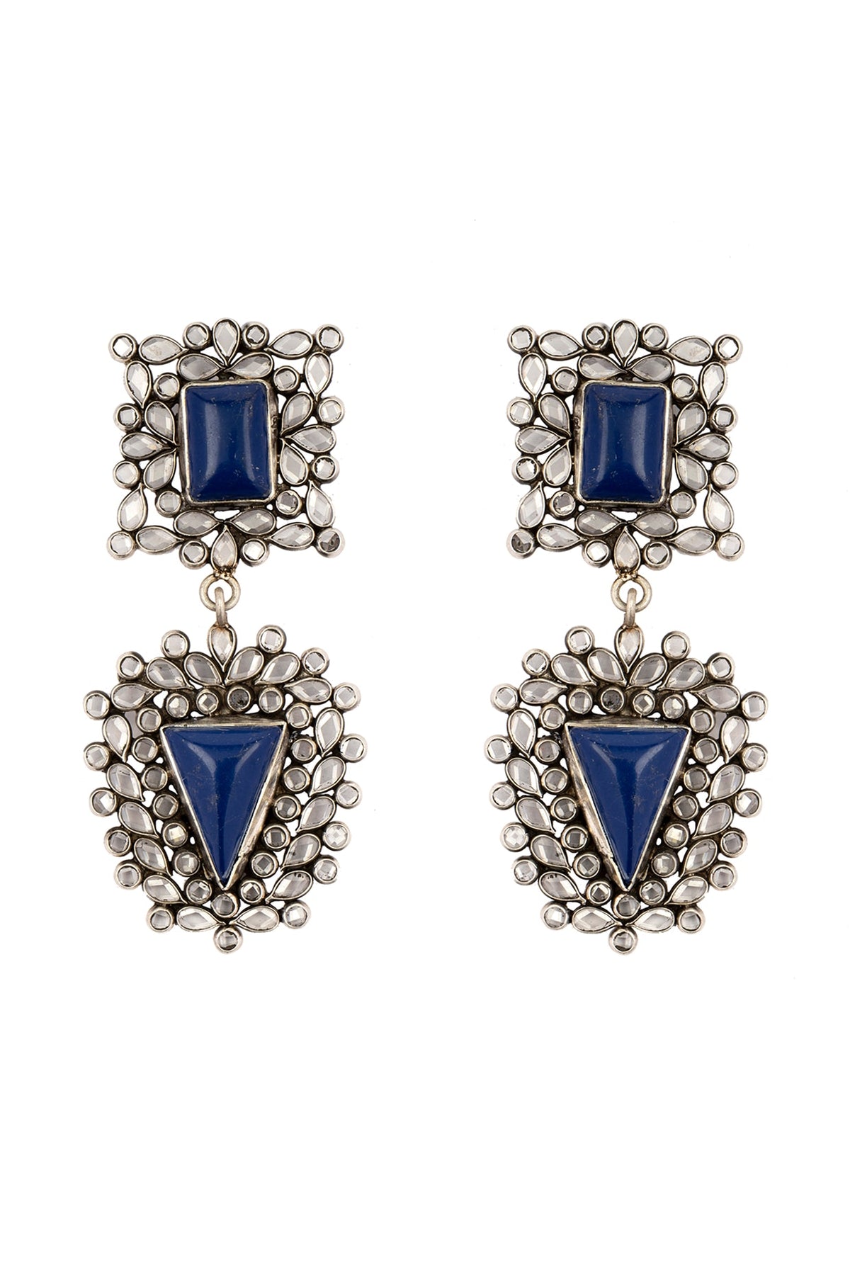 Black Rhodium Finish Blue Lapis Dangler Earrings In Sterling Silver