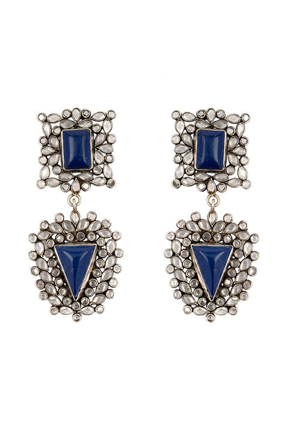 Black Rhodium Finish Blue Lapis Dangler Earrings In Sterling Silver