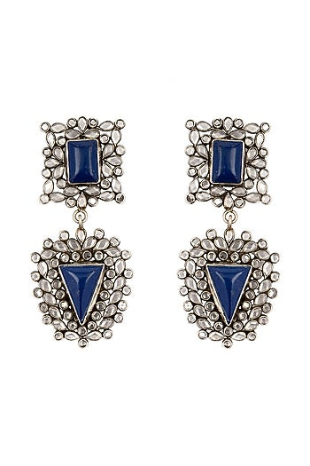 Black Rhodium Finish Blue Lapis Dangler Earrings In Sterling Silver