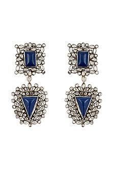 Black Rhodium Finish Blue Lapis Dangler Earrings In Sterling Silver