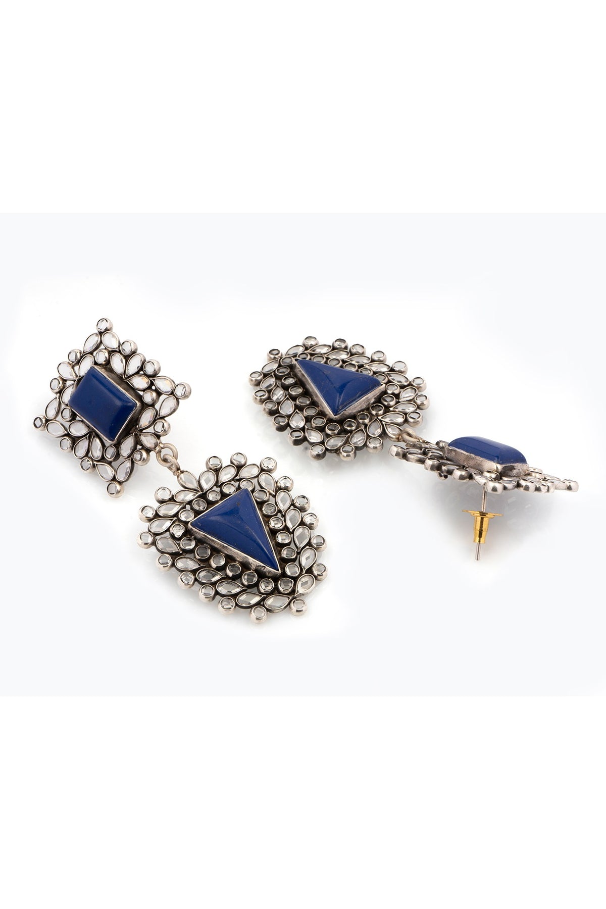 Black Rhodium Finish Blue Lapis Dangler Earrings In Sterling Silver