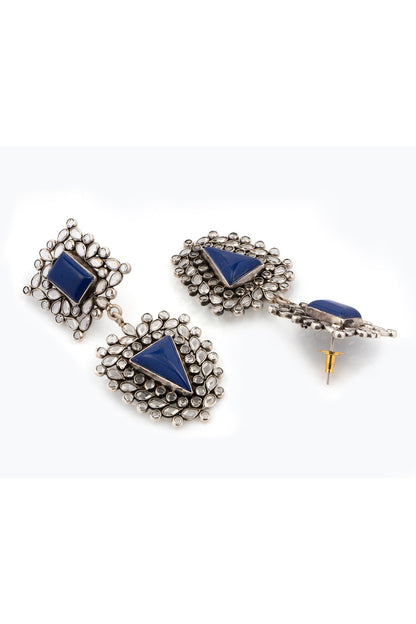 Black Rhodium Finish Blue Lapis Dangler Earrings In Sterling Silver