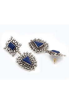 Black Rhodium Finish Blue Lapis Dangler Earrings In Sterling Silver