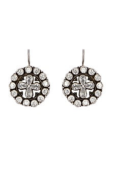 White Finish Kundan Polki Dangler Earrings In Sterling Silver