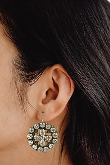 White Finish Kundan Polki Dangler Earrings In Sterling Silver