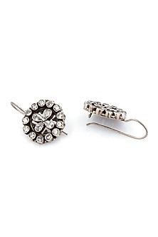 White Finish Kundan Polki Dangler Earrings In Sterling Silver
