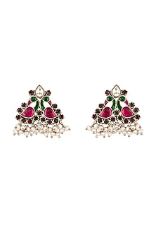 White Finish Dangler Earrings In Sterling Silver With Kundan Polki