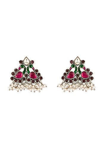 White Finish Dangler Earrings In Sterling Silver With Kundan Polki