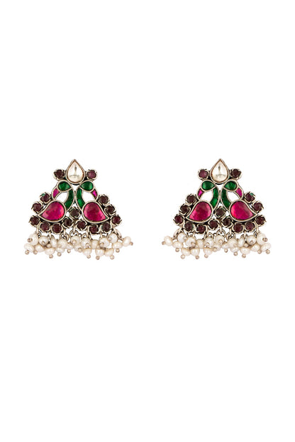 White Finish Dangler Earrings In Sterling Silver With Kundan Polki