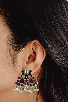 White Finish Dangler Earrings In Sterling Silver With Kundan Polki