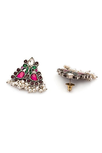 White Finish Dangler Earrings In Sterling Silver With Kundan Polki
