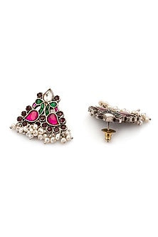 White Finish Dangler Earrings In Sterling Silver With Kundan Polki