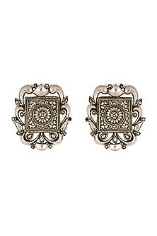 Black Rhodium Finish Stud Earrings In Sterling Silver