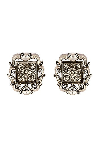 Black Rhodium Finish Stud Earrings In Sterling Silver