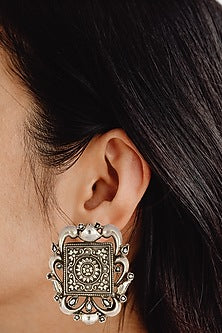 Black Rhodium Finish Stud Earrings In Sterling Silver