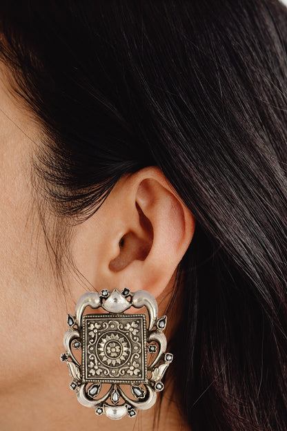 Black Rhodium Finish Stud Earrings In Sterling Silver