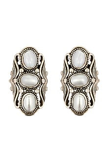 Black Rhodium Finish Pearl Stud Earrings In Sterling Silver
