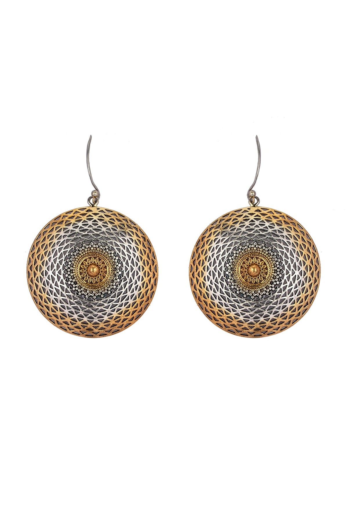 Two-Tone Finish Mesh Dangler Earrings In Sterling Silver