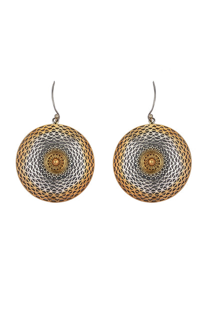 Two-Tone Finish Mesh Dangler Earrings In Sterling Silver
