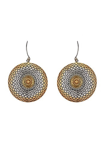Two-Tone Finish Mesh Dangler Earrings In Sterling Silver