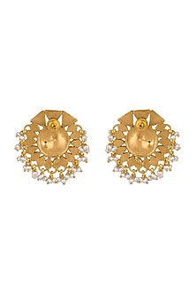 Gold Finish Kundan Floral Stud Earrings In 92.5 Sterling Silver