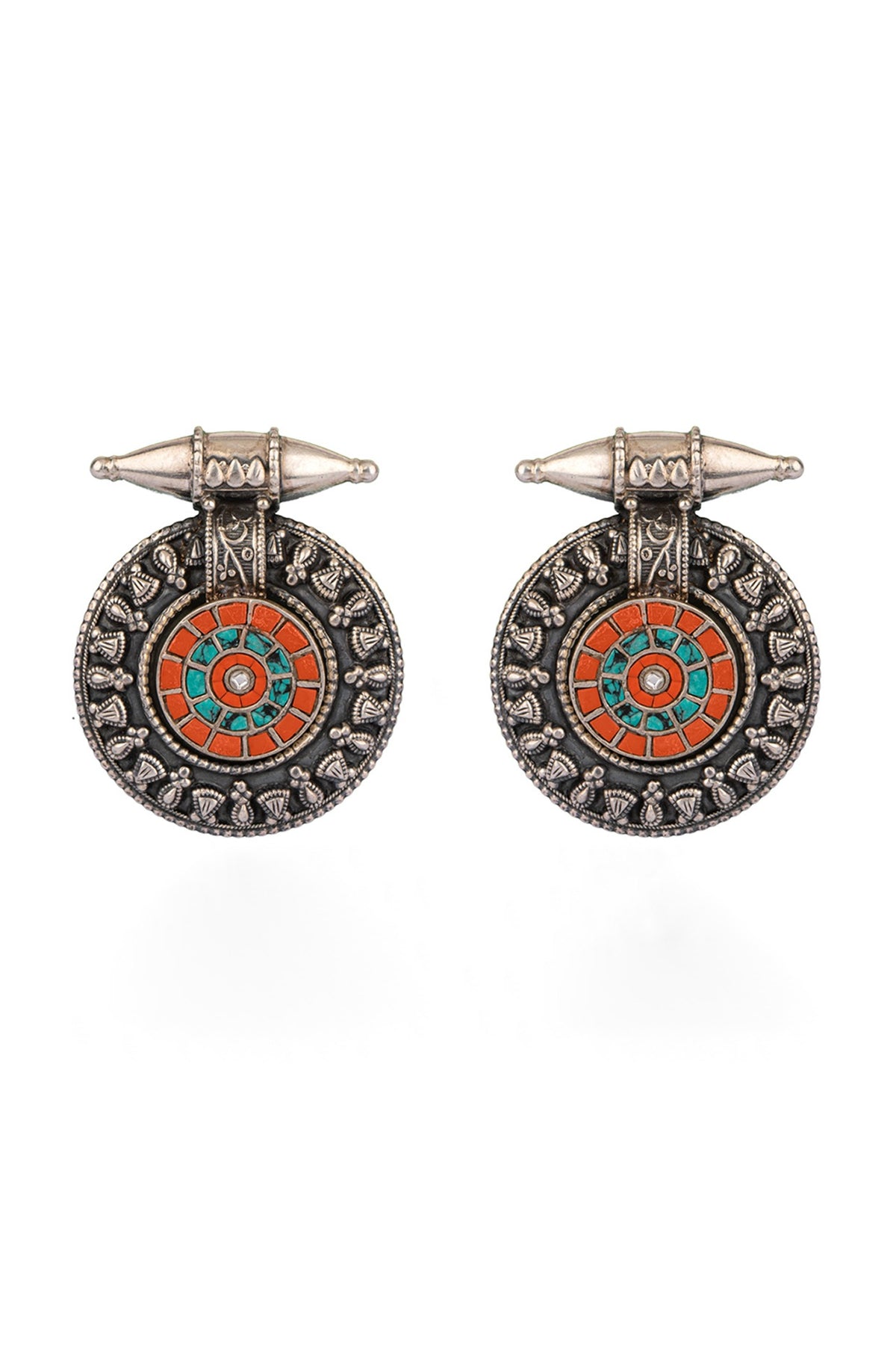 White Finish Coral Synthetic Stud Earrings In 92.5 Sterling Silver