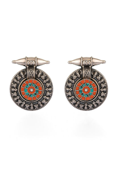 White Finish Coral Synthetic Stud Earrings In 92.5 Sterling Silver