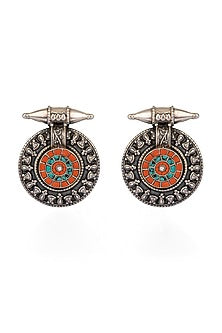 White Finish Coral Synthetic Stud Earrings In 92.5 Sterling Silver