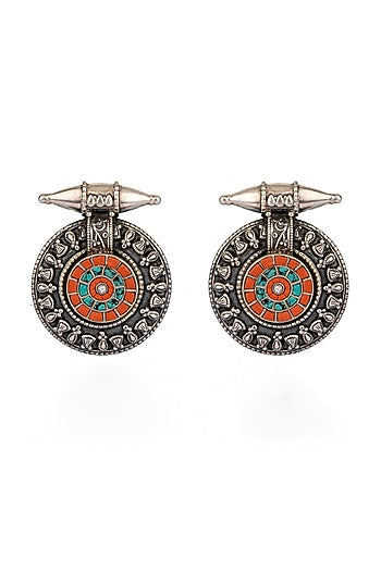 White Finish Coral Synthetic Stud Earrings In 92.5 Sterling Silver