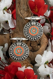 White Finish Coral Synthetic Stud Earrings In 92.5 Sterling Silver