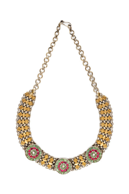 Two-Tone Finish Kundan Polki Necklace In 92.5 Sterling Silver