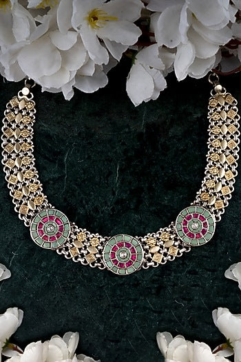 Two-Tone Finish Kundan Polki Necklace In 92.5 Sterling Silver