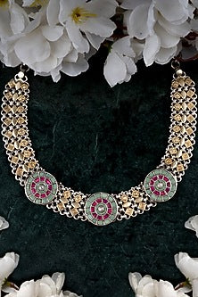 Two-Tone Finish Kundan Polki Necklace In 92.5 Sterling Silver