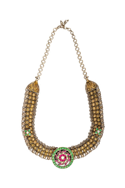 Two-Tone Finish Emerald Necklace In 92.5 Sterling Silver