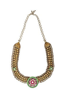 Two-Tone Finish Emerald Necklace In 92.5 Sterling Silver