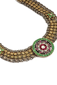 Two-Tone Finish Emerald Necklace In 92.5 Sterling Silver