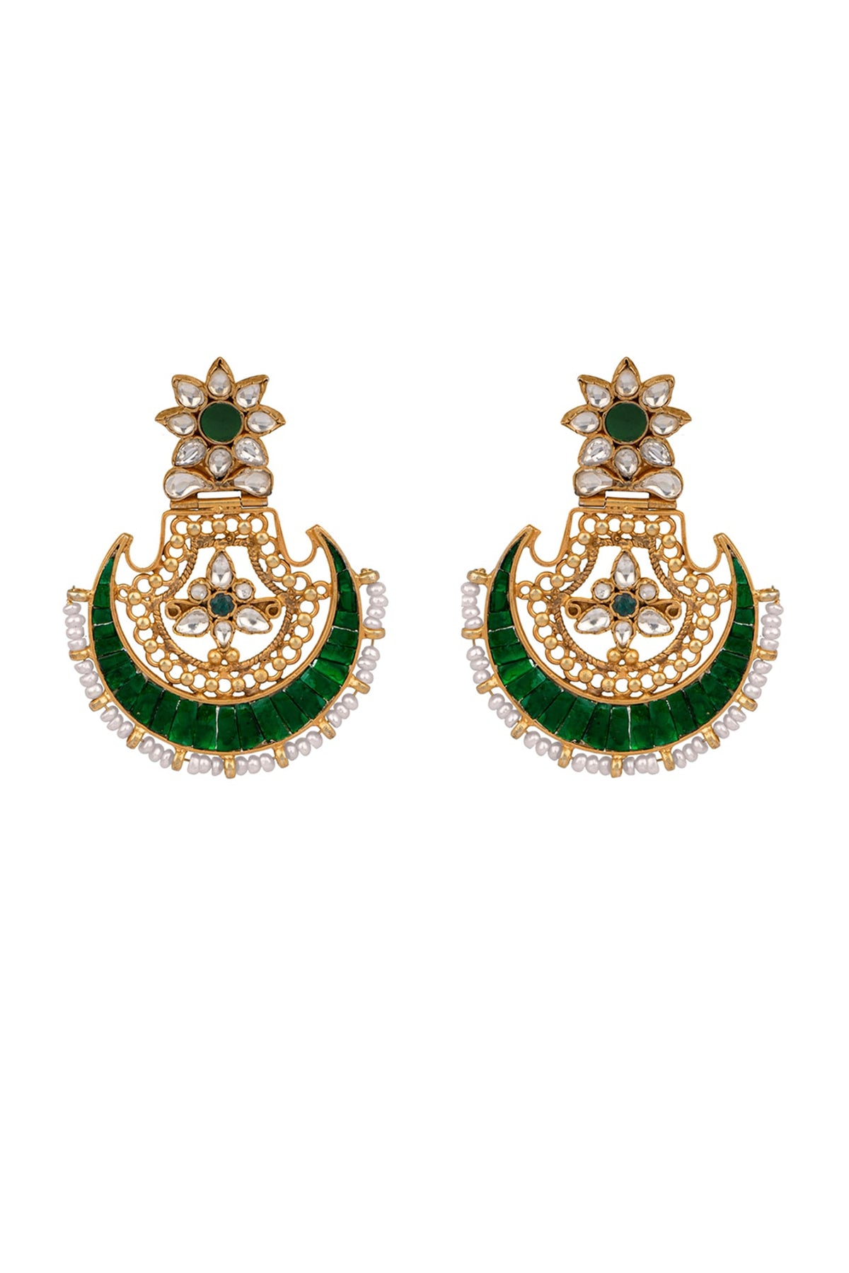 Gold Finish Chandbali Earrings In 92.5 Sterling Silver