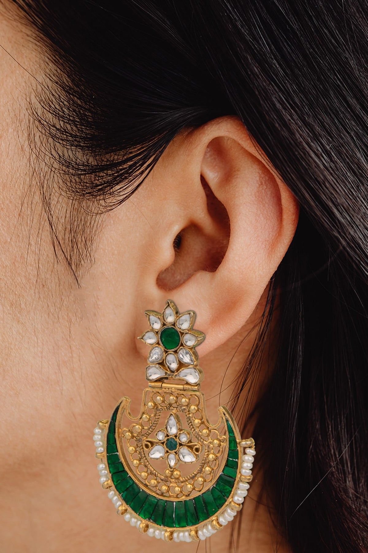 Gold Finish Chandbali Earrings In 92.5 Sterling Silver